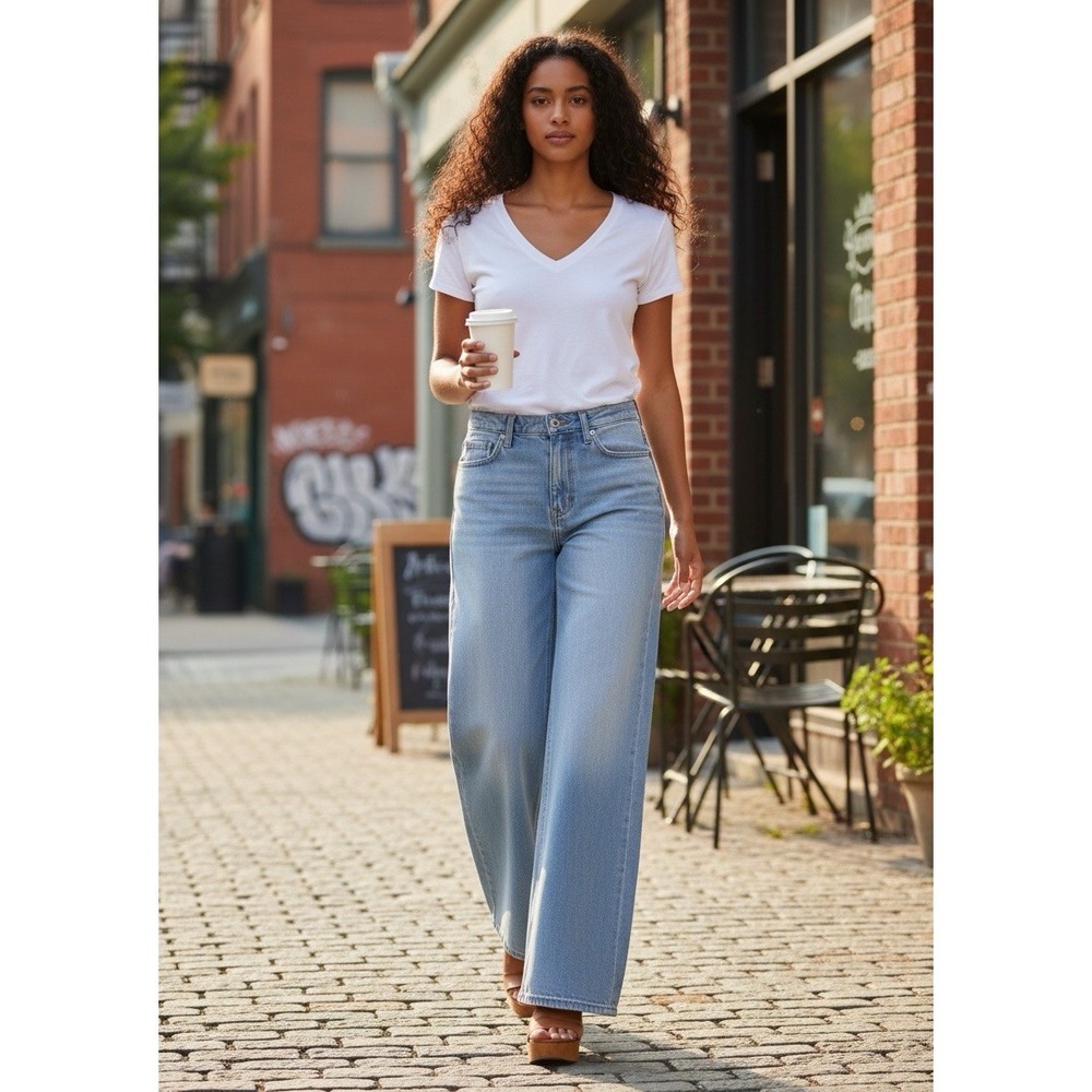 WILD FABLE Women's Low Rise Baggy Jeans Wide Legs 00R / 31" Inseam Light Wash